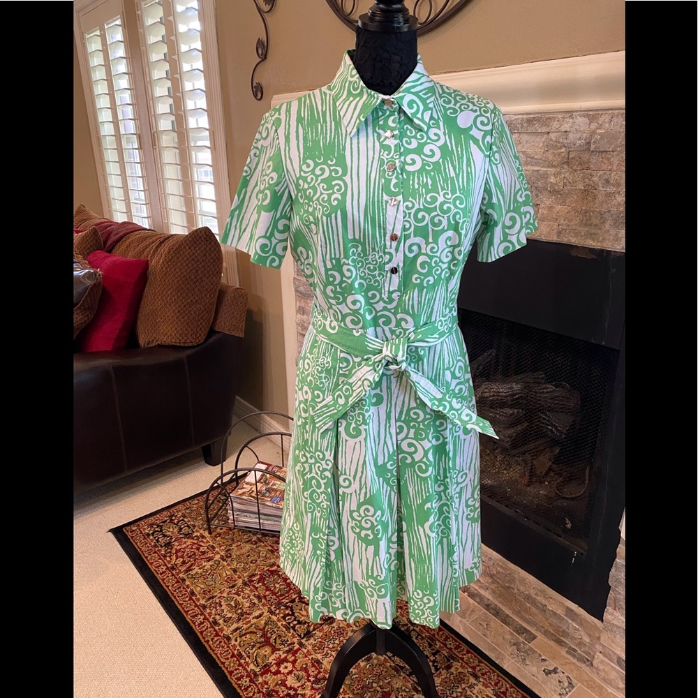 Alex Marie Green/White Bold Print Dress, Size 10